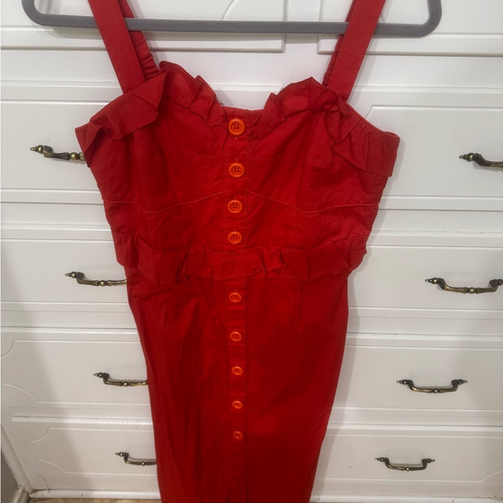 Sea Red Buttoned Spaghetti Strap Sundress